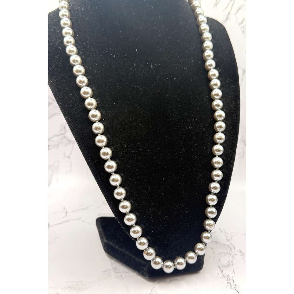 Napier Hand Knotted Lucite Faux Pearl Necklace 22" Silver Tone 8mm Beads